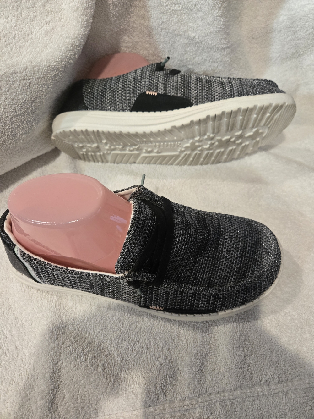 Hey Dude Women's Black and White Knit Slip-On Loafers - Picture 3 of 7